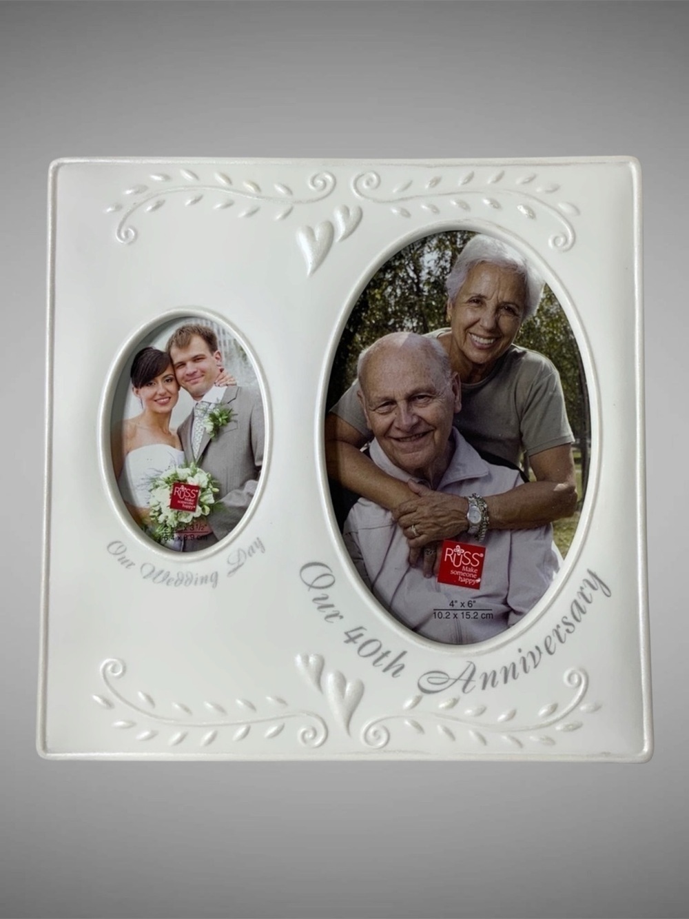 Photo Frame 40Th Anniversary Porcelain Holds 2 Photos Now and Then Keepsake Gift